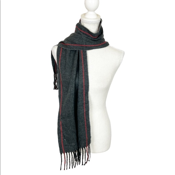 Geoffrey Beene Plaid Scarf Made in Italy in Charcoal Gray and Red Unisex NWT - Picture 4 of 6